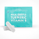 The Plug Milk Thistle Turmeric Vitamin B liver support packet and capsules on a white background
