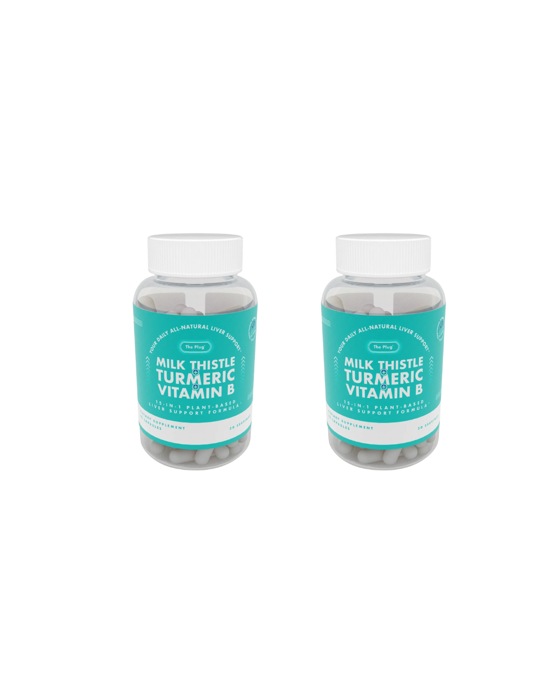 The Plug Pills Jar - Gut and Cholesterol Support | Caffeine Free, NON GMO and Gluten-Free | Korean Herbs 15-in-1 Advanced Formula with Milk Thistle, Turmeric, Dandelion and B Vitamins | Vegan and Plant-Based | 2 Servings = 4 Capsules Daily