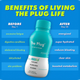 Before and after chart for The Plug liver support drink: Day 1 fatigue and bloating versus Day 24 energized, hydrated results