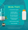 Comparison chart: The Plug liver support drink versus a competitor, highlighting potency, natural ingredients, and flexible drink or pill options