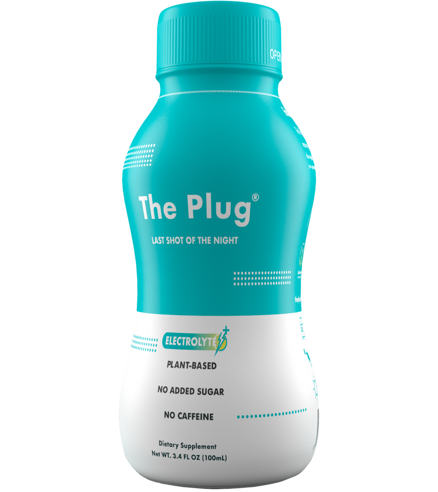 The Plug liver support drink bottle, Last Shot of the Night, on a transparent background