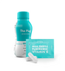 The Plug liver support drink bottle next to a Milk Thistle Turmeric Vitamin B pill packet on a white background
