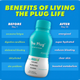 Infographic comparing before and after benefits of The Plug hangover drink, from fatigue to energized