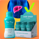 The Plug liver support drink bottle and display box with a healthy liver illustration